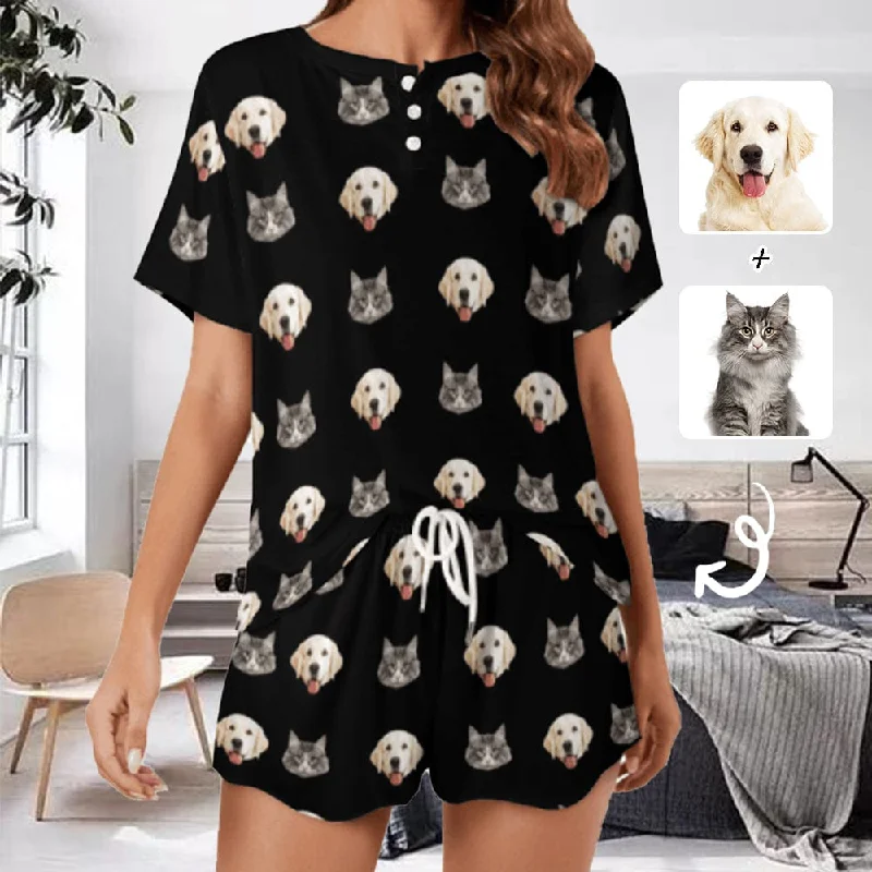 Custom Face Cute Pet Pajama Set Women's Short Sleeve Top and Shorts Loungewear Athletic Tracksuits Knitted pajama sets