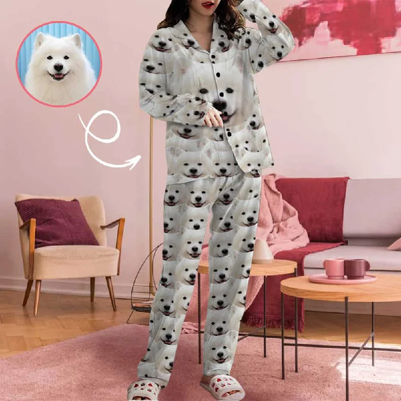 Custom Face My Cute Dog Women's Long Pajama Set Sexy pajama sets