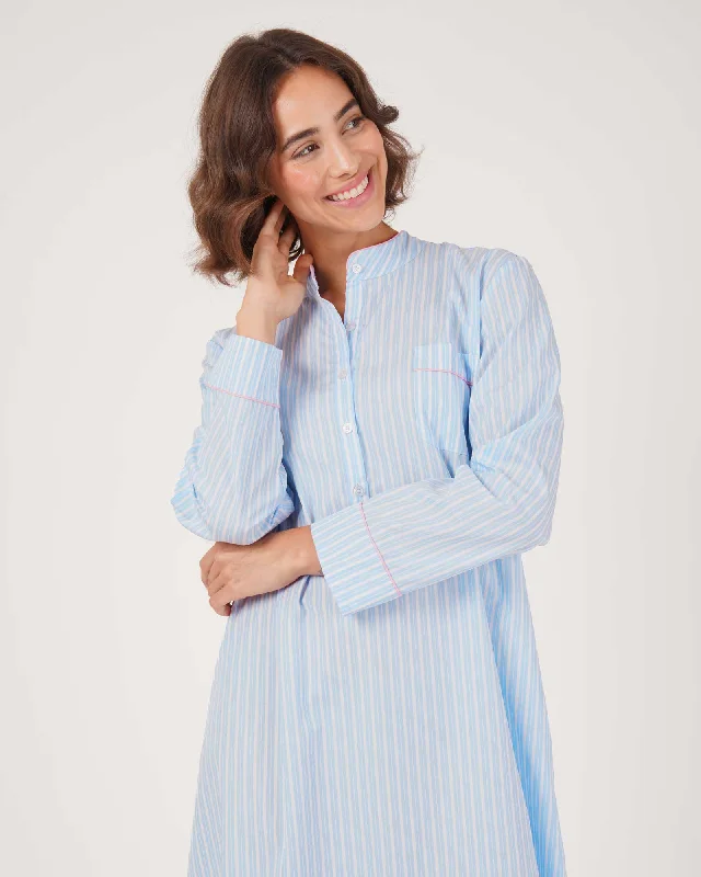 Women's Classic Cotton Estelle Grandad Collar Nightshirt - Lindley Stripe Linen pajama sets