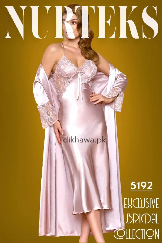 Nurteks - Exclusive Bridal Wedding Honeymoon 2Pc Long Nighty Set with Robe 5192 - Turkish Brand Movie night pajama sets