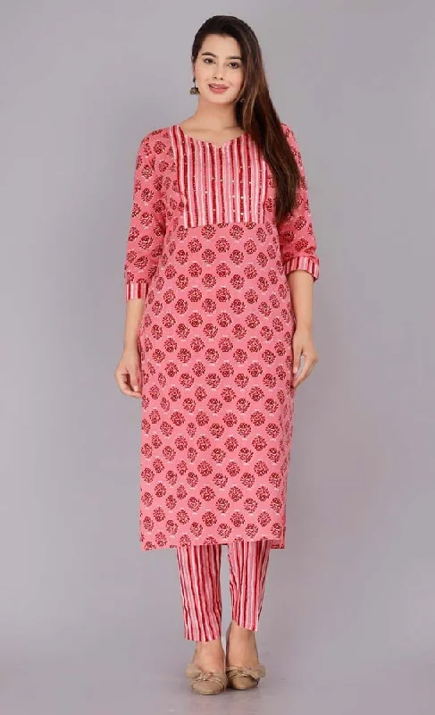 Pure Cotton Woman Kurta And Pant Set in Pink Colour Fleece pajama sets