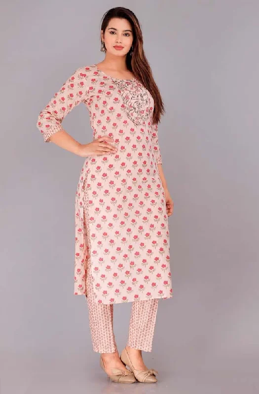 Pure Cotton Woman Kurta And Pant Set in Pink Colour Velvet pajama sets