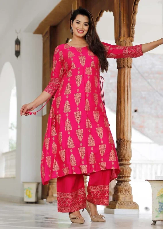 Rayon Material Woman Kurta And Pant Set in Pink Colour Women's pajama sets