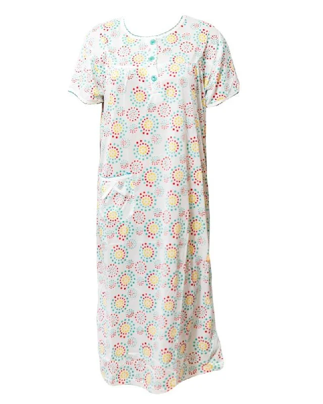 White Long Nighty Printed & Side Pocket Yellow Shade 4014 -  Women Nightdress Best pajama sets for girls' night