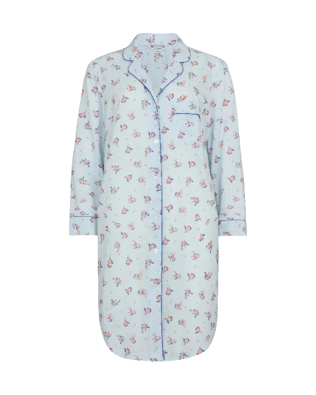 Women's Classic Cotton Nightshirt - Blue Posy Three-piece pajama sets