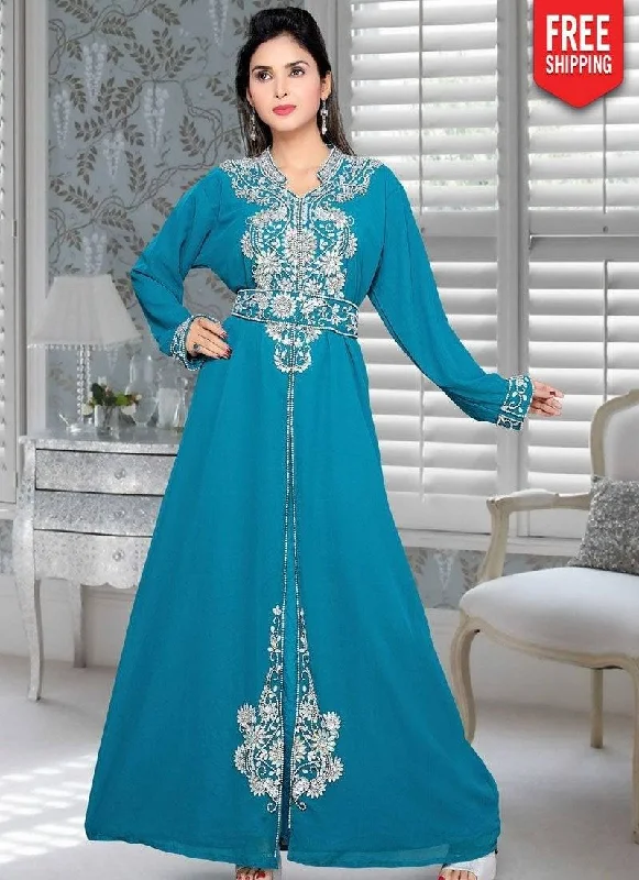 Embroidered Stylish Kaftan Dresses Satin Robe Set