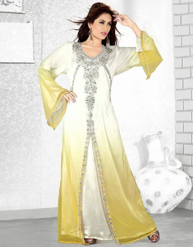 Fancy Bell Sleeve Jacket Style Kaftan Soft Satin Robe