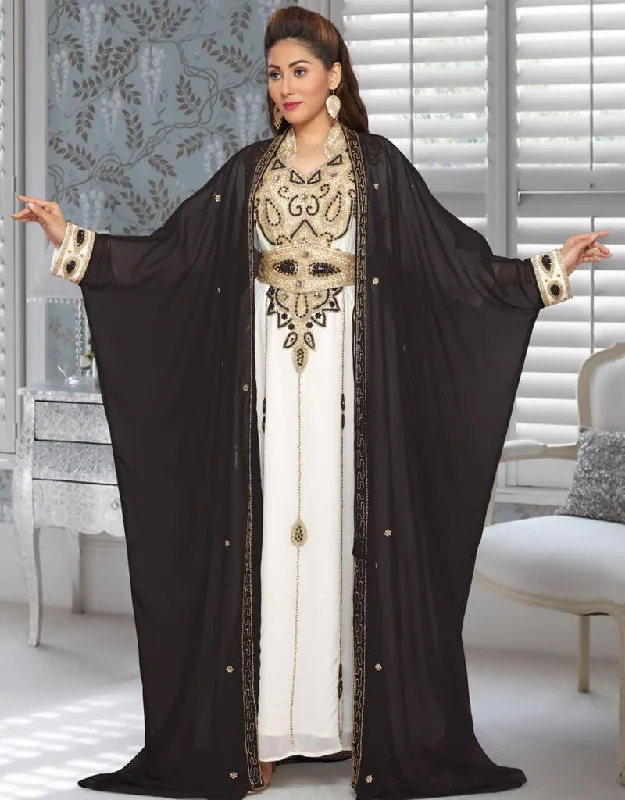 Jacket Style Kaftan With Golden Embroidery Cozy Cotton Gown