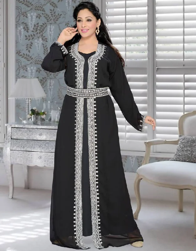 Jacket Style Party Wear Full Sleeve Kaftan With silver embroiderd Elegant Lace Gown