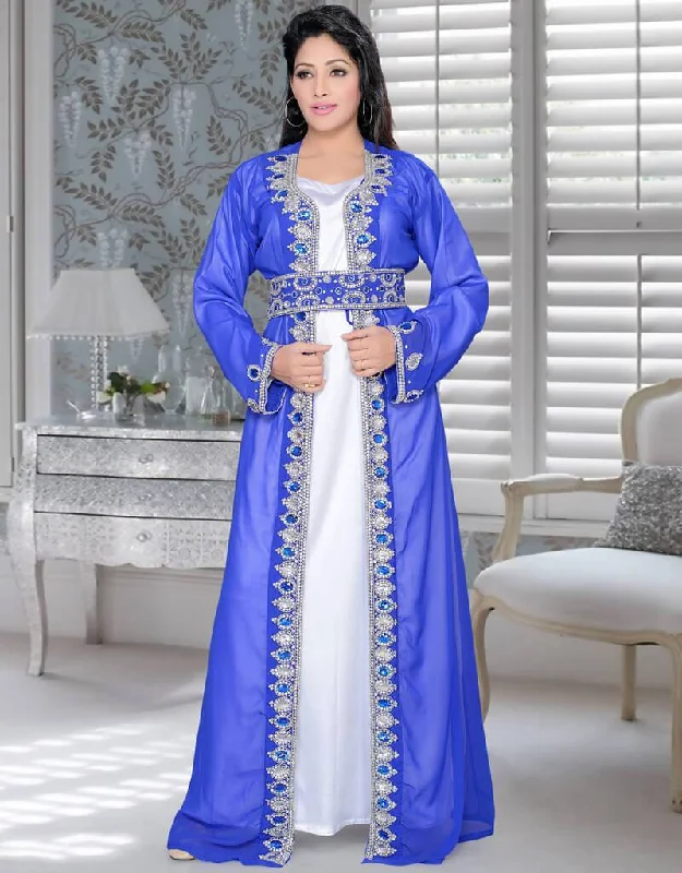 Jacket Style Party Wear Kaftan With Waist Belt Soft Silk Robe