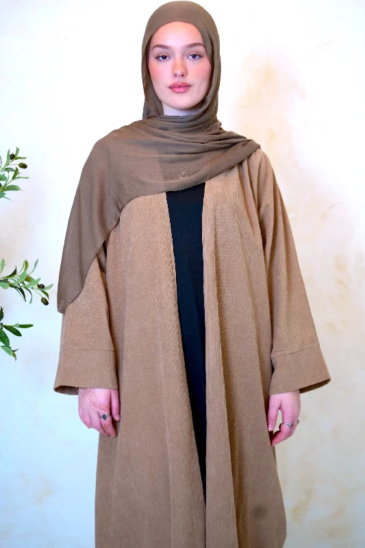 Khaki Corduroy Open Front Abaya-CLEARANCE Silk Satin Gown