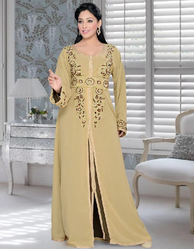 Two Piece Jacket Style Kaftan With Light embroidery Luxe Robe Gown