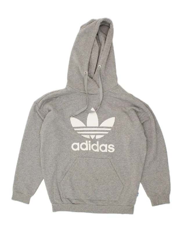 ADIDAS Womens Loose Fit Graphic Hoodie Jumper UK 12 Medium  Grey Cotton Designer sweaters