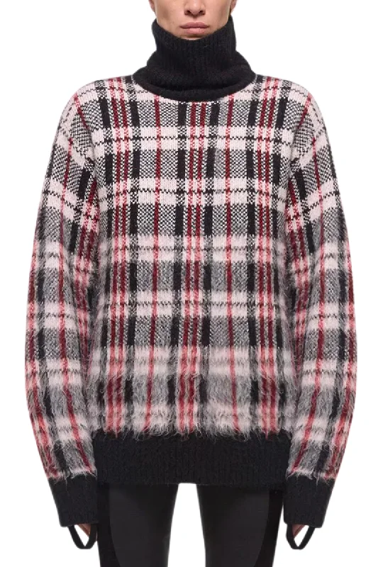 Brushed Plaid Turtleneck Sweater Women's sweaters