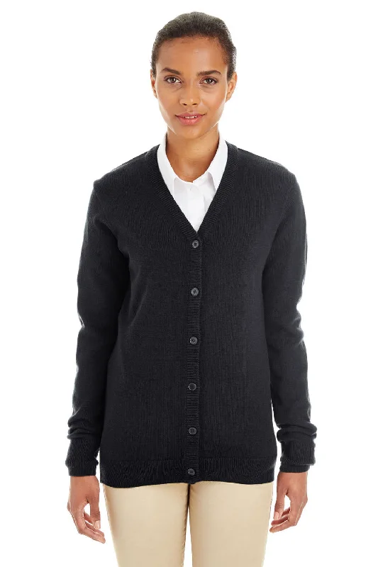 Harriton Womens Pilbloc Pill Resistant Button Down Lone Sleeve Cardigan Sweater - Black Work sweaters