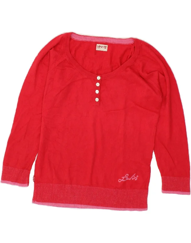 LEVI'S Womens Boat Neck Jumper Sweater UK 14 Large Red Best everyday sweaters