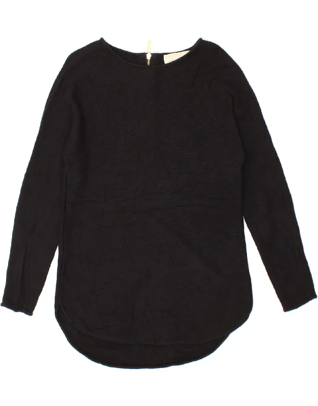 MICHAEL KORS Womens Longline Boat Neck Jumper Sweater UK 10 Small Black Alpaca wool sweaters