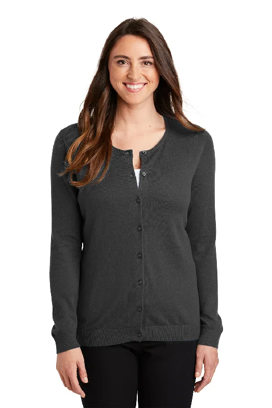 Port Authority Womens Long Sleeve Cardigan Sweater - Heather Charcoal Grey Canada Goose sweaters