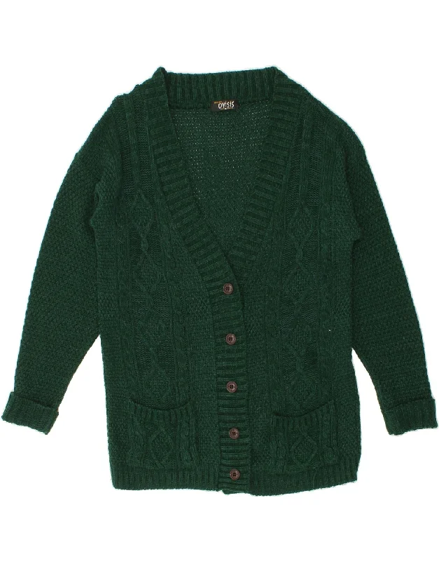 VINTAGE Womens Cardigan Sweater UK 14 Large Green Cotton UV protection sweaters