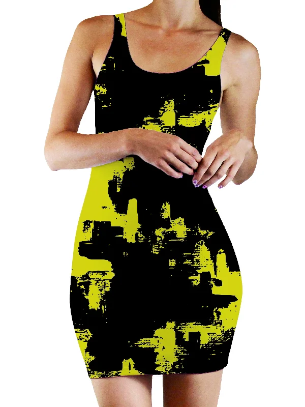 Black and Yellow Abstract Bodycon Mini Dress Comfortable mini dresses for everyday wear