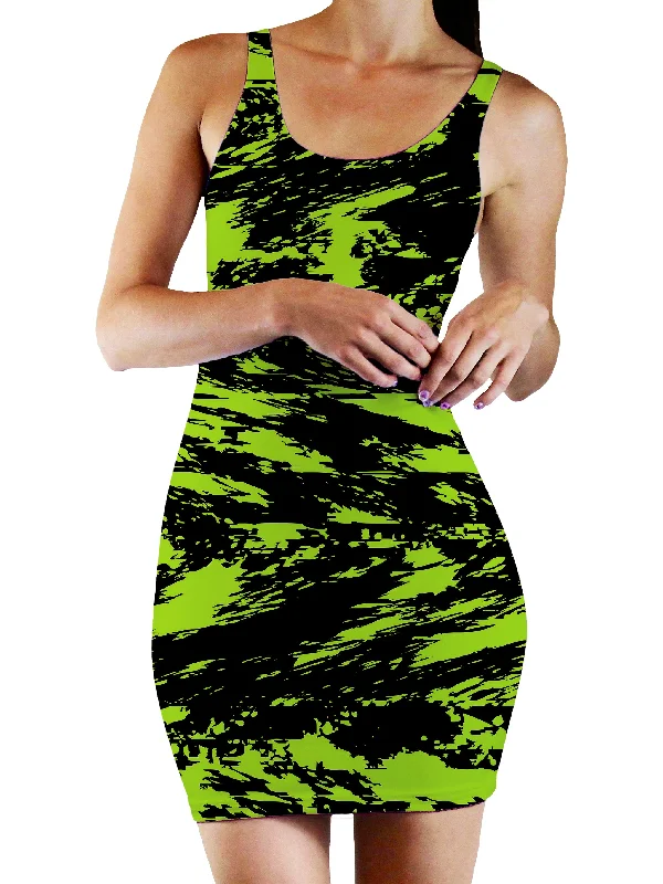 Black Lime Bolt Glitch Bodycon Mini Dress Cotton mini dresses