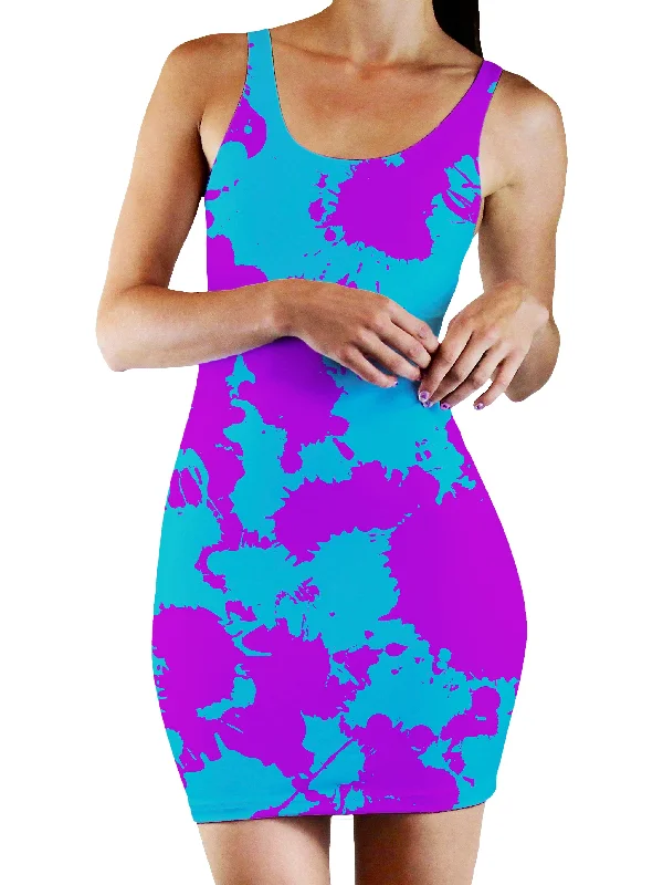 Blue and Purple Paint Splatter Bodycon Mini Dress Summer mini dresses