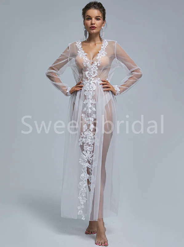 Sexy V-neck A-line Lace applique Wedding Dresses, DB0264 Silk Wedding Gown