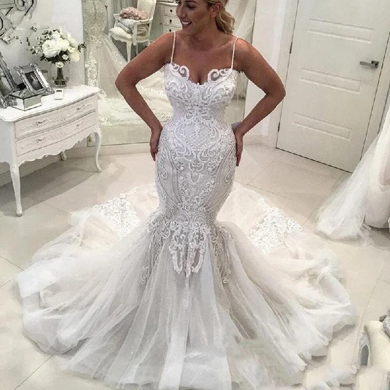 vestido de novia mermaid off white wedding dresses lace appliqué beaded elegant bridal dress Sexy Satin Gown