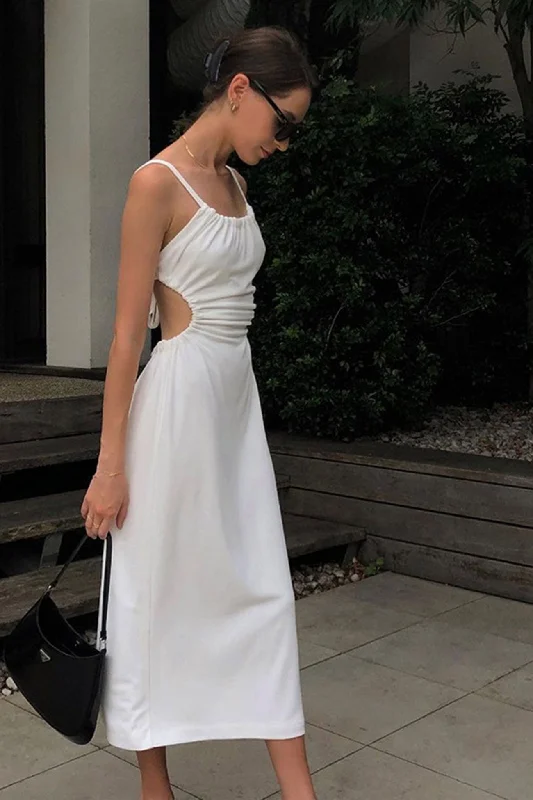 Cut-out Backless Strappy White Dress Luxury midi dresses