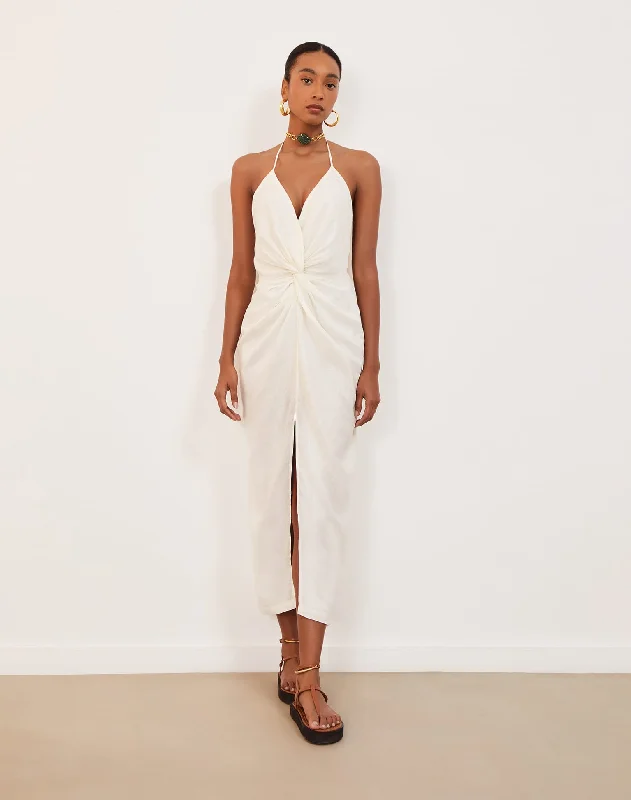 Kana Midi Dress - Off White Velvet midi dresses