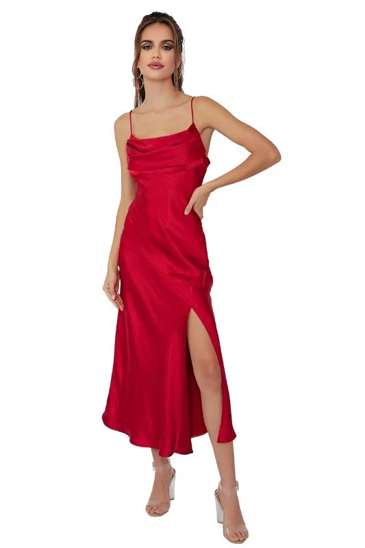 Satin Side Slit Midi Dress Best value midi dresses