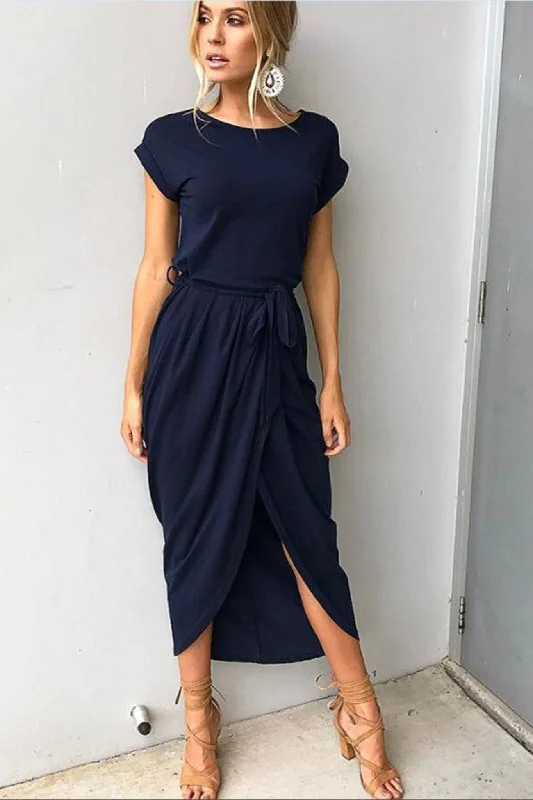 Solid Color Strappy Irregular Dress Chic midi dresses