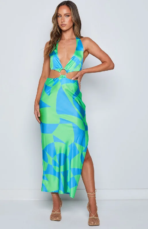 Underwater Green Print Midi Dress Women's trendy midi dresses sale