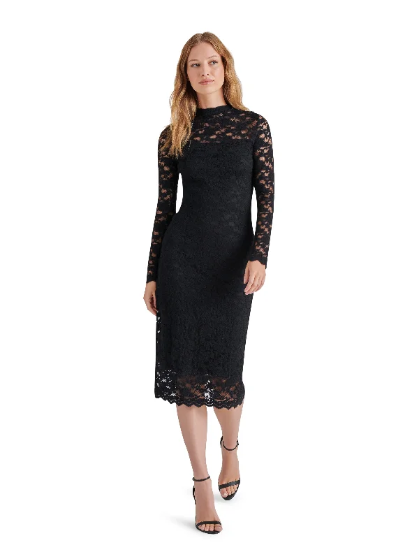 Vivienne Lace Midi Dress, Black | Steve Madden Prom midi dresses