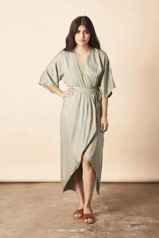 Cherry Blossom Maxi Wrap in Sage + Gold Chic maxi dresses