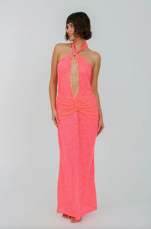 Cutout Halter Ruched Maxi Wedding guest maxi dresses