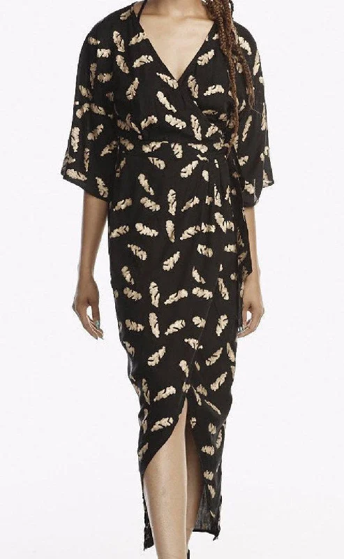 Breezy Feather Maxi Wrap in Black & Gold Date night maxi dresses