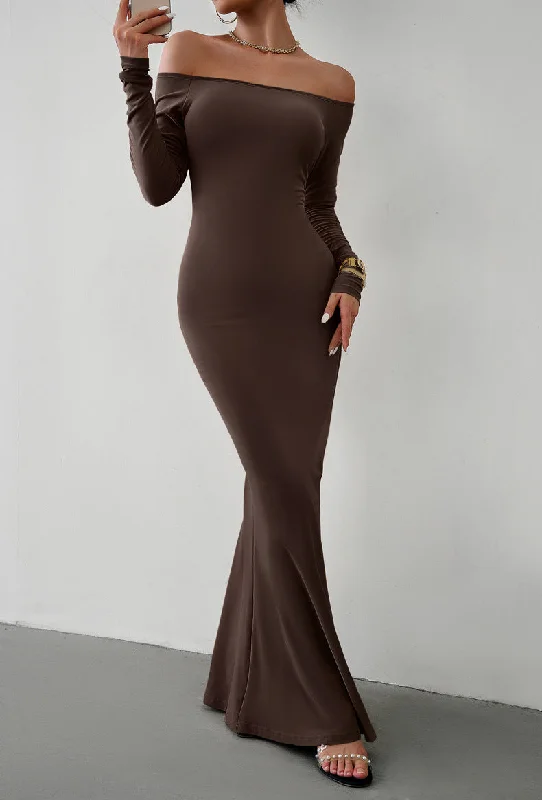 Off-Shoulder Long Sleeve Maxi Dress Chiffon maxi dresses