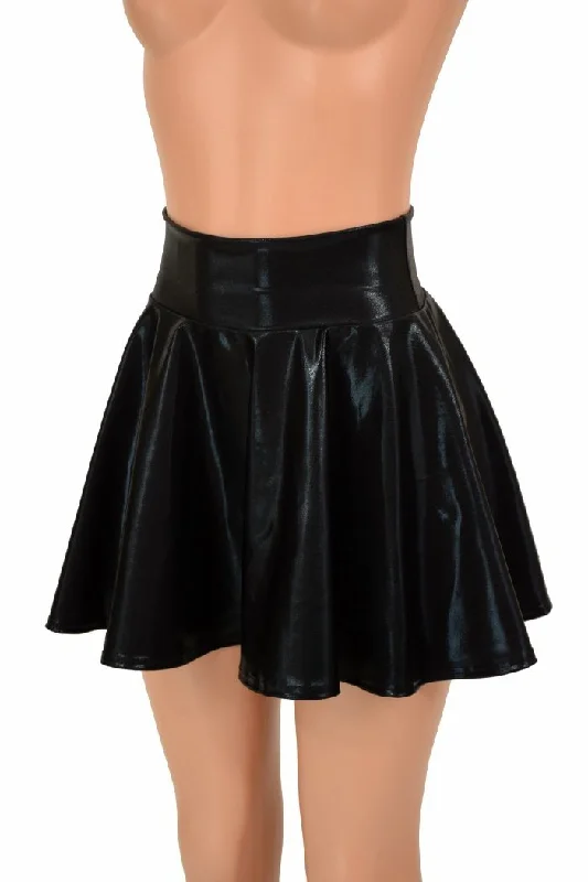 Black Metallic Mini Rave Skirt Lace Detail Mini Skirt