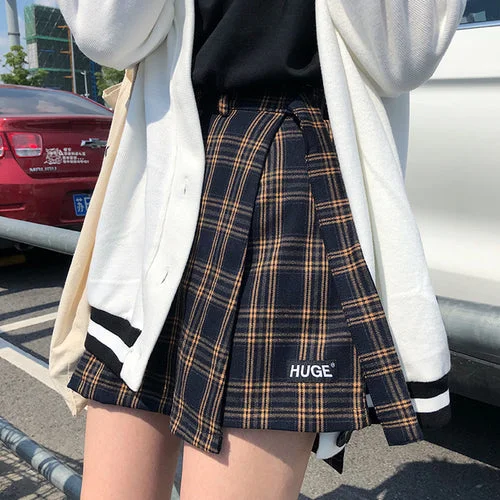 Casual Basic Fashion All Match Plaid Vintage Irregular High Waist College Wind 2018 New Fashion Female Women Mini Skirts Pleated Mini Skirt