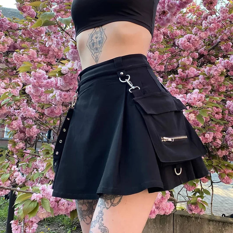 Black Harajuku Gothic High Waist Sexy Patchwork Bandage Mini Skirt Mini Skirt Look