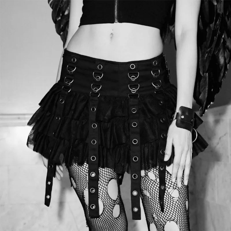 Mall Goth Black Pleated Mini with Chain Women's High Waisted Tennis Fairy Grunge Aesthetic E Girl Skirt Sexy Mini Skirt