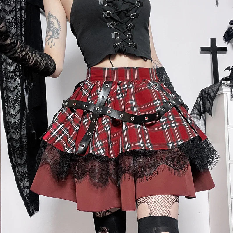 Y2k Lolita Cake Mini Gothic Harajuku Girls Plaid Pleated Sweet Lace Kawaii Skirt Sleek Mini Skirt