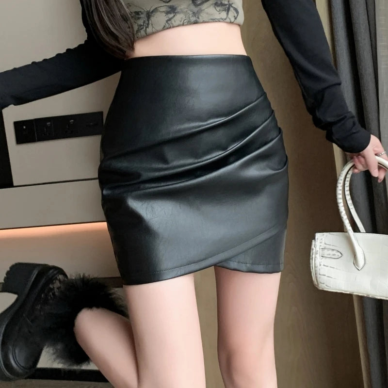 New Summer PU Leather Slim Fit Mini Skirt Bottom Retro Mini Skirt