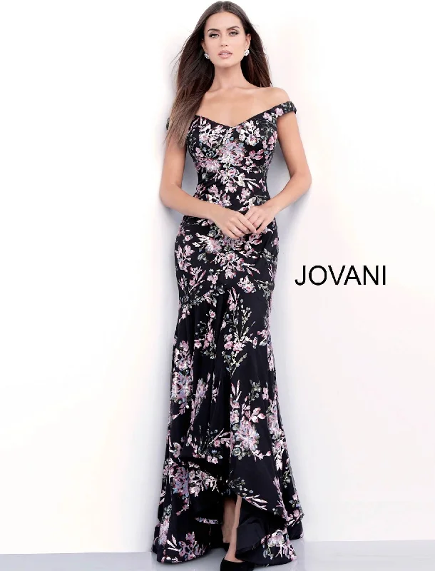 Jovani 63951 Off-The-Shoulder Floral Long Party Dress Trendy party dresses under $50