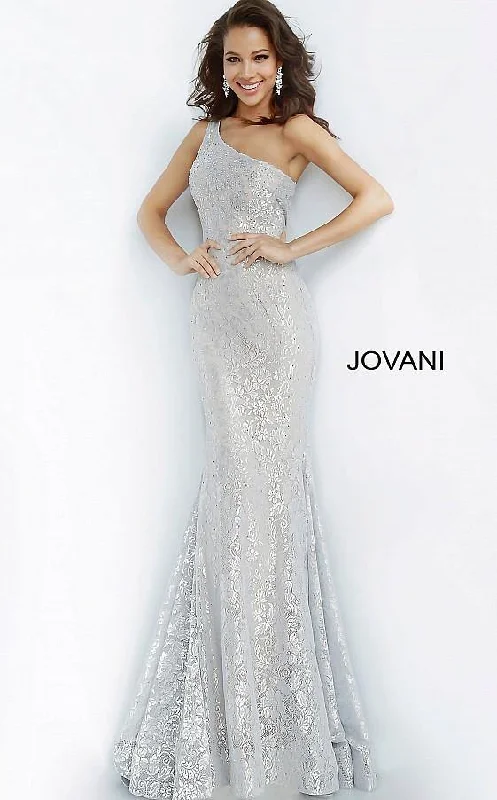 Jovani 00353 Prom Long Formal One Shoulder Lace Gown Leather party dresses