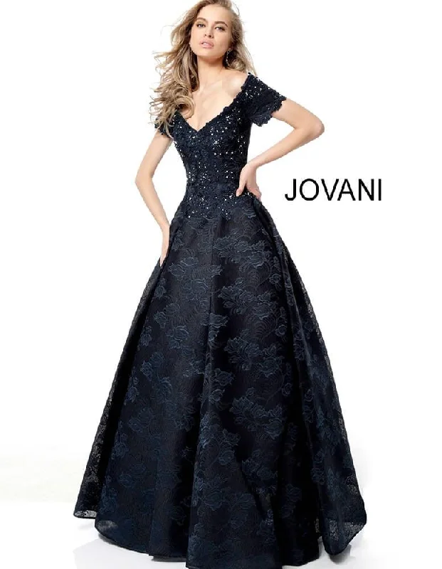 Jovani 50192 Short Sleeve V Neck Long Evening Dress Cute floral print party dresses