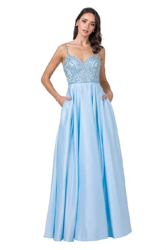 Long Formal Beaded Spaghetti Strap Prom Ball Gown Flowy party dresses