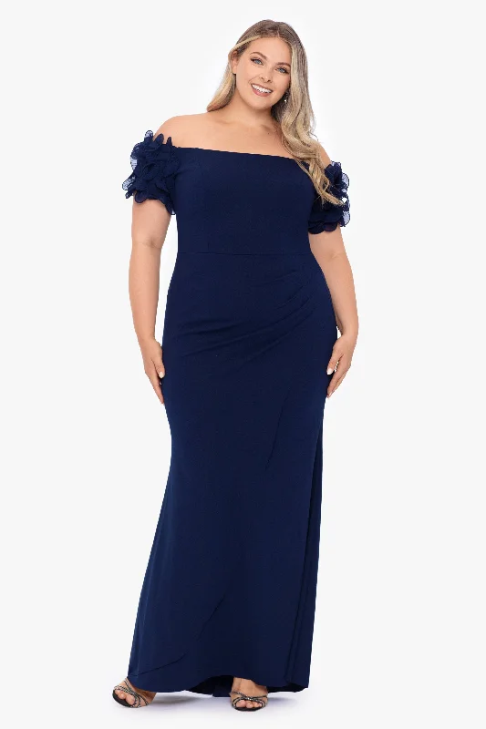 Plus "Ashlyn" Long Off the Shoulder Wire Flower Gown Hot new arrivals in party dresses