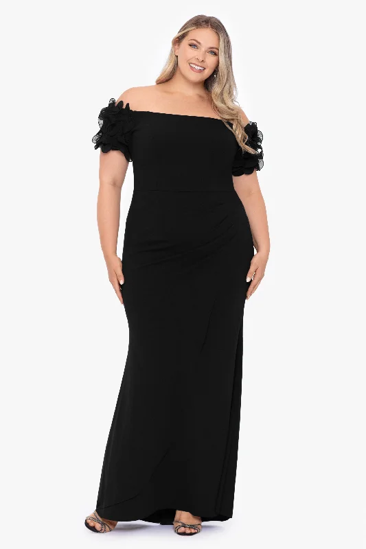 Plus "Ashlyn" Long Off the Shoulder Wire Flower Gown Maternity party dresses